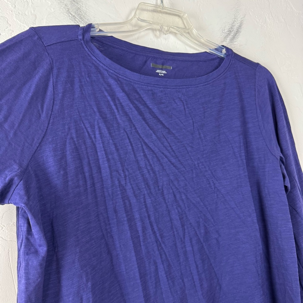 Eileen Fisher Shirt Knit Top Tee Organic Cotton Slub Long Sleeve Dark Purple - Picture 4 of 8